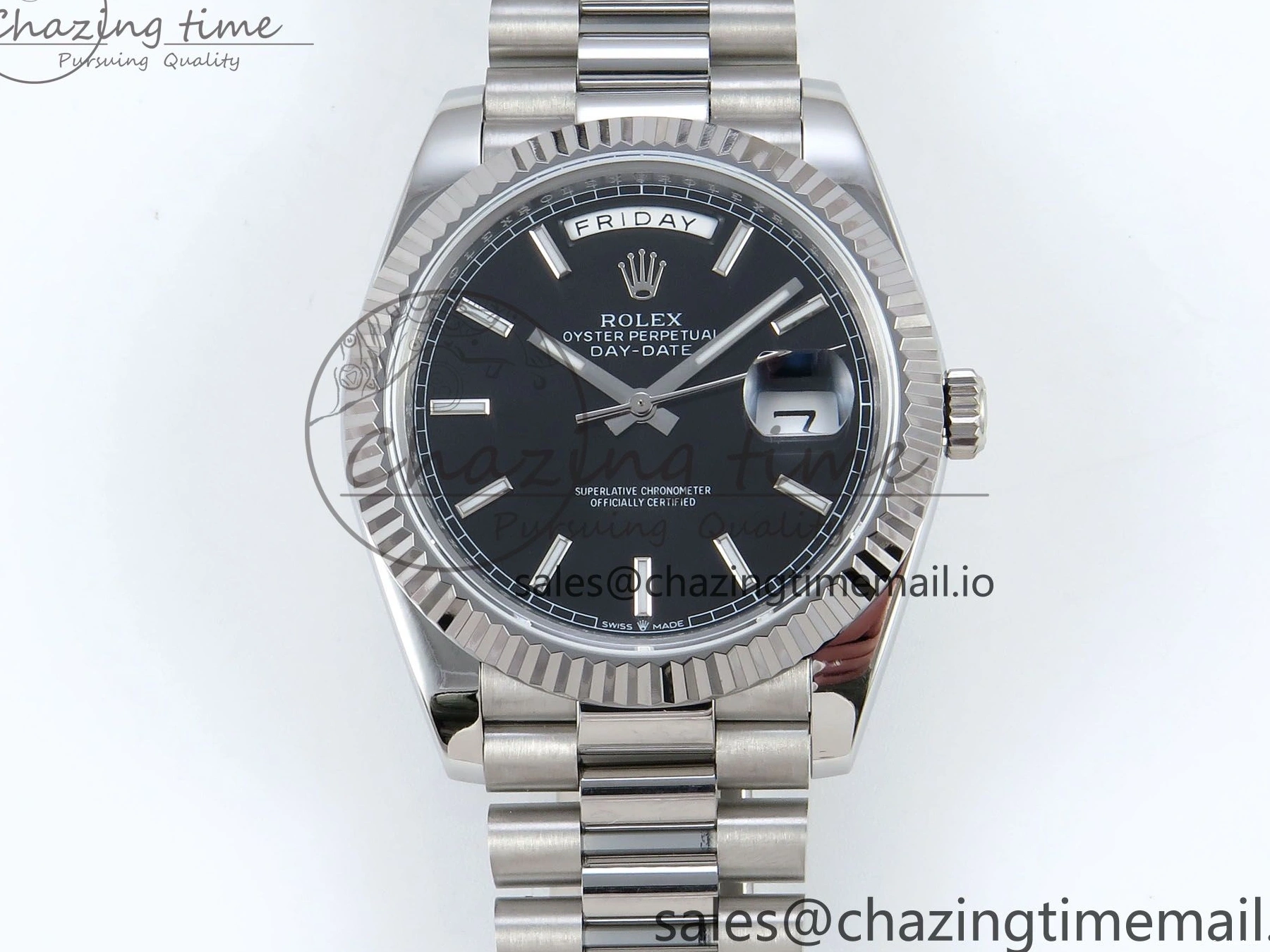 0126 Day Date 128239 36mm SS KF 1:1 Best Edition Black Dial Stick Marker On President Bracelet A2836 (Gain Weight) ZipUp 640